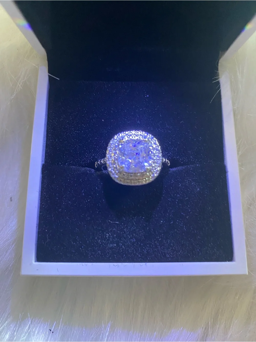 Gold-Tone Cushion Halo Ring with Clear Center Stone - Women Jewelry